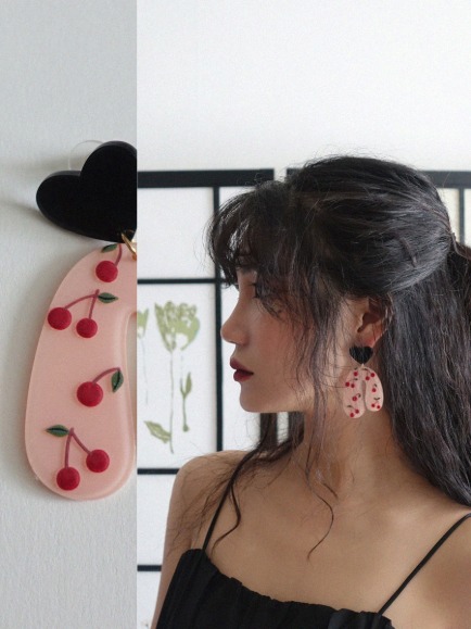[SALE]♥ONLY VIVIC 117♥CHERRY CURVE DROP EARRING