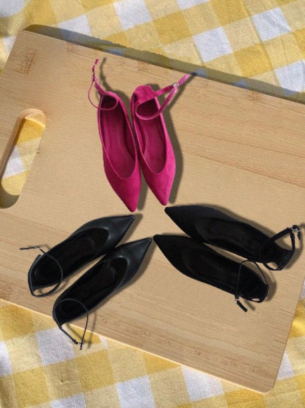 POINTED STRAP FLAT SHOES (LEATHER BLACK, SUEDE PINK, SUEDE BLACK 3COLORS!)