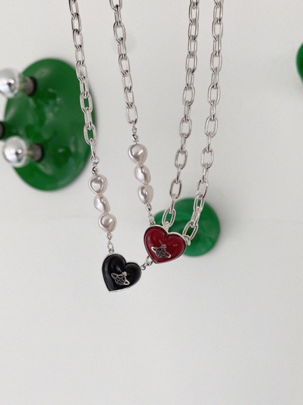 PLANET HEART CHAIN NECKLACE (RED, BLACK 2COLORS!)