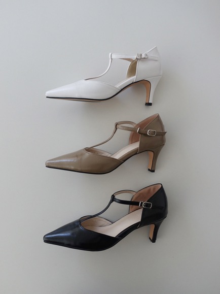 T-STRAP POINTED HEEL (WHITE, BEIGE, BLACK 3COLORS!)