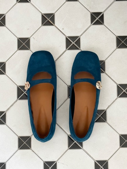 CRUNKY SUEDE FLAT SHOES (BLUE GREEN, BLACK 2COLORS!)
