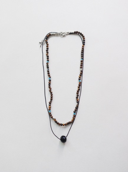 ♥︎ONLY VIVIC 286♥︎WOOD BALL NECKLACE &amp; BLACK BALL PENDANT NECKLACE SET