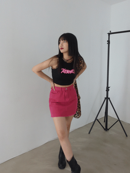 ♥︎ONLY VIVIC 319♥︎PSYCHO LEOPARD TRIMMING SLEEVELESS CROP TOP