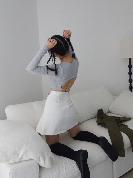 BACK HOLE CROP TOP (WHITE, GRAY, BLACK 3COLORS!)