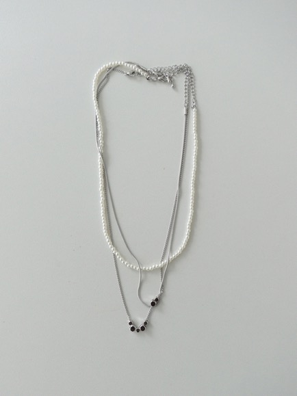 PEARL&amp;SILVER BALL CHAIN NECKLACE SET